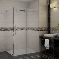 Aston Langham 44" to 48" x 33.8125" x 75" Completely Frameless Sliding Shower Enclosure, Polished Chrome