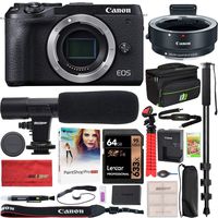 Canon EOS M6 Mark II 2 Mirrorless Digital Camera Body Only with Lens Adapter EF-EOS M Black 3611C011 Bundle with Deco Gear Bag Case + Microphone + Monopod + 64GB Memory Card + Software & Accessories