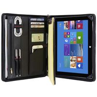 Genuine Leather Business Portfolio Professional Organizer Letter Size A4 Document Folder Notepad Padfolio Case for Men & Women, with Zipperd Closure, for Microsoft Surface Pro 3/Pro 4