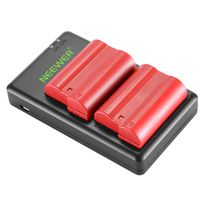 Neewer EN-EL15 EN-EL15A Battery Charger Set for Nikon d750, d7500, d850, d800 and More(2-Pack, Micro USB Input Charger, Versatile Charging Option, 2100mAh)-Red