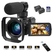 Camcorder Video Camera 1080P 42MP 16X Zoom IPS Touch Screen YouTube Vlogging Camcorder with Stereo Microphone, Wide Lens, Infrared Night Vision, 64GB SD Card, Remote Controller, 2 Batteries