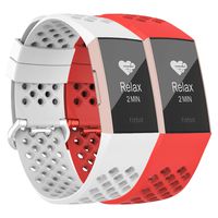 adepoy Compatible with Fitbit Charge 3 Bands for Women Men, Breathable with Air Holes Replacement Wristbands for Fitbit Charge 3 and Fitbit Charge 3 SE, White, Red, Small