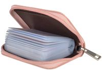 Easyoulife Genuine Leather Credit Card Holder Zipper Wallet With 26 Card Slots (Bean Pink)
