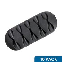 10 Pack Rok Hardware Multipurpose Silicone Quintuple Black Cable Clip Grip Wire Cord Type USB Desk Wall Desktop Organizer Charger Holder