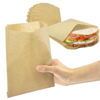 [200 Pack] 8.5 x 6 Inch Kraft Dry Wax Paper Sandwich Bags - Brown Unbleached Biodegradable Deli Wrap Sheet, Food Grade Grease Resistant Plastic Alternative Packaging for Cookies Breads Candy Snacks