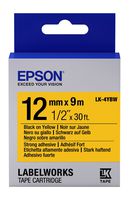 Epson LabelWorks Strong Adhesive LK (Replaces LC) Tape Cartridge ~1/2" Black on Yellow (LK-4YBW) - for use with LabelWorks LW-300, LW-400, LW-600P and LW-700 Label Printers