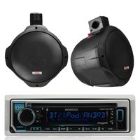 Kenwood KMRD372BT Marine Boat Yacht CD MP3 Bluetooth Stereo AM/FM iPod iPhone Radio Player Bundle Combo with Pyle 6.5 Black Marine Wake Board Speaker