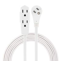 GE Indoor Office Extension Cord, Extra Long 8ft Power Cable, 3 Grounded Outlets, 3 Prong, Low-Profile Right Angle Flat Plug, 16 Gauge, UL Listed, White, 50251