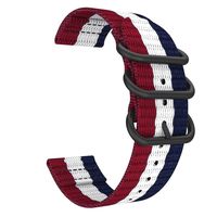 Emibele 18mm Universal Watch Band, Fine Woven Nylon with Stainless Steel Buckle Adjustable Replacement Band for 18mm Sport Strap, Blue & White & Red