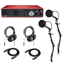 Focusrite Scarlett 8i6 3rd Gen 8x6 USB Audio Interface Podcast Bundle with, 2 Microphones, 2 Headphones, 2 Studio Stands, 2 XLR Cables, and 2 Pop Filters (11 Items)