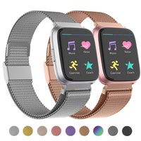 POY Compatible for Fitbit Versa Bands, Replacement for Stainless Steel Mesh Fitbit Versa Lite Bands Metal Strap with Strong Magnet Lock Wristbands for Women Men 2 Packs Silver Rosegold Large