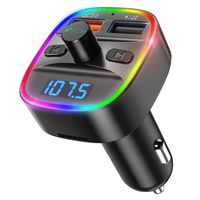 (Upgraded Version) Bluetooth FM Transmitter for Car, 7 RGB Color LED Backlit Radio Transmitter, QC3.0 Dual USB Ports Adapter Car Kit, Music Player Supports TF Card, USB Disk, Hands-Free Calling