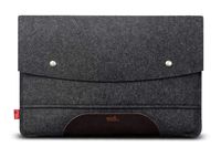 Pack & Smooch 13 Inch Laptop Sleeve Case - Compatible with MacBook Pro with 13" Retina Display - Made with 100% Merino Wool Felt and Vegetable Tanned Leather (Dark Grey/Dark Brown)