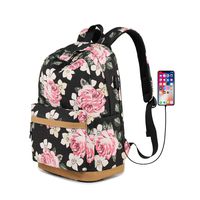Teens Backpacks, Canvas Girls Bookbag with USB Charging Port Laptop Bag for 14" Laptop Travel Daypack Student Rucksack Shoulder Bag