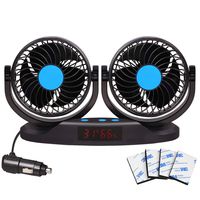 EXCOUP Car Fan 12V Vehicle Fan with 12 Speeds, 5 inch Truck Air Fan LED Display with Temperature & Humidity Dual Head 360 Degree Rotatable