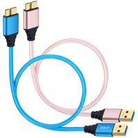 Galaxy S5/Note 3 Nylon Braided Cable, Eversame 2-Pack 1.5 Ft/50cm Super Speed USB 3.0 A Male to Micro B Male Charger Cord with Gold-Plated Connectors for External Hard Drives, Camera (Blue Pink)