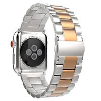 MoKo Watch Band Compatible with Apple Watch 38mm 40mm Series 5/4/3/2/1, Stainless Steel Replacement Band Bracelet with Double Button Folding Clasp(Not Fit iWatch 42mm 44mm) - Silver & Rose Gold