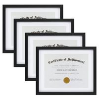 ONE WALL Tempered Glass 11x14 Document Frame with 1 Mat for 8.5x11 Documents Certificate Diploma, Pack of 4, Black Wood Picture Photo Frame - Mounting Hardware Included