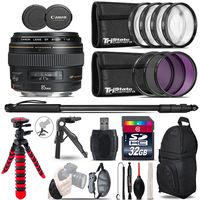 Canon EF 85mm f/1.8 USM Lens + UV-CPL-FLD Filters + Macro Filter Kit + 72" Monopod + Tripod + 32GB Class 10 + Backpack + Spider Tripod + Wrist Strap + Card Reader + Lens Cap - International Version
