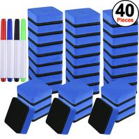 SIQUK 36 Packs Dry Erase Eraser Magnetic Whiteboard Eraser Blue Chalkboard Cleansers Wiper(1.97 x 1.97 Inches) with 4 Pieces Whiteboard Markers