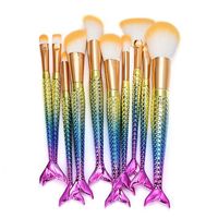 Sunday88 Makeup Brushes Sets, 10PCS Professional Mermaid Premium Synthetic Kabuki Cosmetics Brush Foundation Concealers Blending Powder Liquid Cream Eye Shadows Face Brushes Kits (Multicolor, 10PCS)