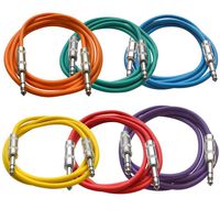 Seismic Audio SATRX-6BGORYP 6 Pack of Multi Color 6' 1/4"TRS to 1/4" TRS Patch Cables