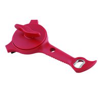 Kuhn Rikon 5-in-1 Jar Opener, Opens Jar Lids, Beer Bottles, Soda Cans, 5Pull Tabs, Plastic Bottle Caps and Small Bottles, Red