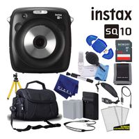 Fujifilm Instax Square SQ10 Hybrid Instant Camera (Black) Creative Polaroid Film Camera Kit Advanced Bundle with Accessories, 32GB Card, Bag, and More