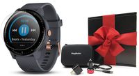 Garmin vivoactive 3 Music Gift Box Bundle | with HD Screen Protector (x4), PlayBetter USB Wall & Car Charging Adapters, Hard Case | Multi-Sport Fitness GPS Watch | Gift Box (Music - Blue/Rose Gold)
