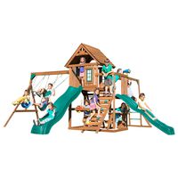 Swing-N-Slide WS 8354 Knightsbridge Super Swing Set with Two Slides, Monkey Bars, Climbing Wall, Music Play & Climbing Wall, Wood