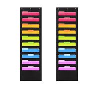 2 Pack Heavy Duty Storage Pocket Chart with 10 Pockets, 6 Over Door Hangers Included, Hanging Wall File Organizer by Hippo Creation - Organize Your Assignments, Files, Scrapbook Papers & More (Black)