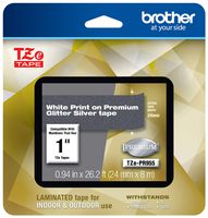 Brother TZEPR955 P-touch TZe-PR955 White Print on Premium Glitter Silver Laminated Tape 24mm (0.94") wide x 8m (26.2') long