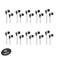 JustJamz Basic Dot Headphones Black in-Ear Earbud Headphones for Apple Android Laptop PC Mac Bulk Earbuds for Students Kids Classroom, 50 Pack