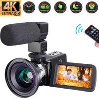Video Camera 4K Camcorder Ultra HD 48MP Vlogging Camera WiFi Digital Camera IR Night Vision 3.0" Touch Screen Video Recorder 16X Digital Zoom with External Microphone Wide Angle Lens and 2 Batteries