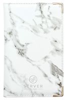 Server Book by Server Plus - Waiter and Waitress book with Zipper Money Pocket and Pen Holder. Server Wallet with Metal Corners that Holds Order Pads and Fits Apron. 5x8 White Marble Server Book