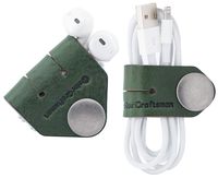 ColorCraftsman Handmade Cord Holder Cable Organizer, Cord Winder Headphone Holder Earbud Organizer, Charger Cord Organizer Earbud Holder for Work and Travel, Premium Horween Leather, Green 2 Pack