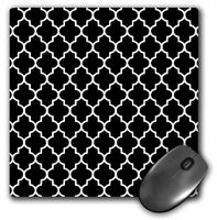 3dRose LLC 8 x 8 x 0.25 Inches Mouse Pad, Black Quatrefoil Pattern Stylish Moroccan Tile Style Modern Elegant Geometric Clover Lattice (mp_120253_1)