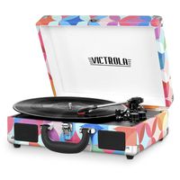 Victrola Vintage 3-Speed Bluetooth Suitcase Turntable with Speakers, Geo Print