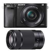 Sony Alpha a6000 24.3MP Camera (Black) with 16-50mm Power Zoom Lens SEL55210 55-210mm Zoom E-Mount Lens (Black) Bundle