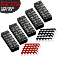 15pcs (5 Sets) Terminal Block - 5pcs 6 Positions 600V 25A Dual Row Screw Terminal Strip with Cover + 10pcs 400V 25A 6 Positions Pre-Insulated Terminal Barrier Jumper Strips Black & Red by MILAPEAK