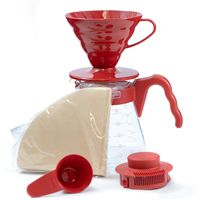 Hario V60 Size 02 Pour Over Starter Set with Dripper, Glass Server, Scoop and Filters, Red
