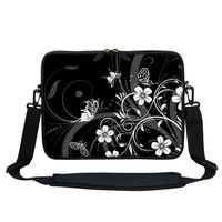 Meffort Inc 13 13.3 Inch Neoprene Laptop/Ultrabook/Chromebook Bag Carrying Sleeve with Hidden Handle and Adjustable Shoulder Strap - Black White Flower Butterfly