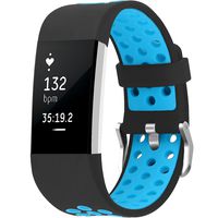 SKYLET for Fitbit Charge 2 Bands, Breathable Silicone Replacement Bands for Fitbit Charge 2 with Secure Watch Clasp (No Tracker) (Black-Blue, Small)
