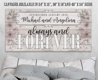 Personalized - Always and Forever Large Canvas Wall Art - Stretched on a Heavy Wood Frame - Perfect for Above a Couch or Headboard - Makes a Great Housewarming Gift Under $50