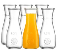 500 ml Glass Carafe - 6 Pack - The LOVE Drink Pitcher and Elegant Wine Decanter, Narrow Neck For Easy Grip, Wide Mouth for Classic Pouring - Great for Parties and Events - by Kitchen Lux