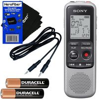 Sony ICD-BX140 MP3 Digital Voice IC Recorder with Built-in 4GB + Auxiliary Cable + 2 AAA Batteries + HeroFiber Ultra Gentle Cleaning Cloth