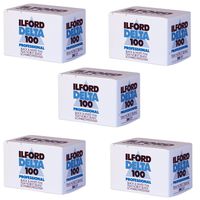 Ritz Camera 5 Pack of Ilford 1780624 Delta 100 Professional Black-and-White Film, ISO 100, 35mm 36-Exposure