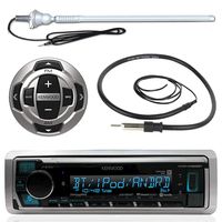 Kenwood MP3/USB/AUX Marine Boat Yacht Stereo Receiver Player Bundle Combo w/ RC35MR Wired Remote Control, Enrock Water Resistant 22" Radio Antenna, Outdoor Rubber Mast AM/FM 45" Antenna