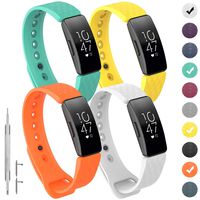 GVFM Compatible with Fitbit Inspire/Inspire HR Bands, Adjustable Soft Silicone Bracelet Accessories Sport Strap for Women Men Wristbands (Large: 6.7-8.1 inch, 4-Orange,White,Yellow and Teal)