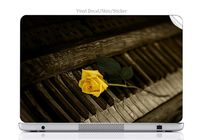 Laptop Vinyl Decal Sticker Skin Print Yellow Rose on Vintage Piano Keys fits Generic 13in (12.803in w X 8.996in h) Laptop